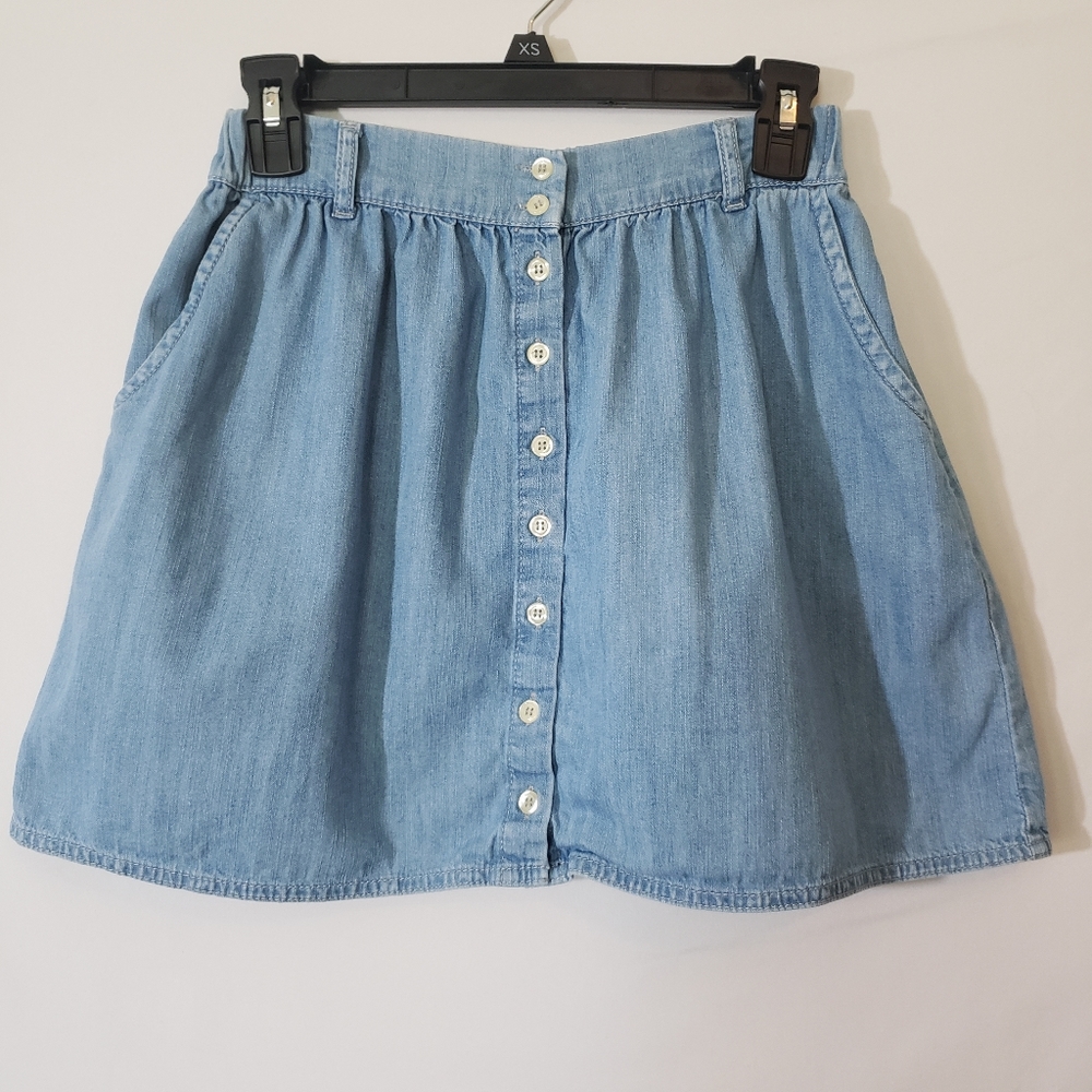 Topshop Button Lt. Wash Denim Bubble Skirt